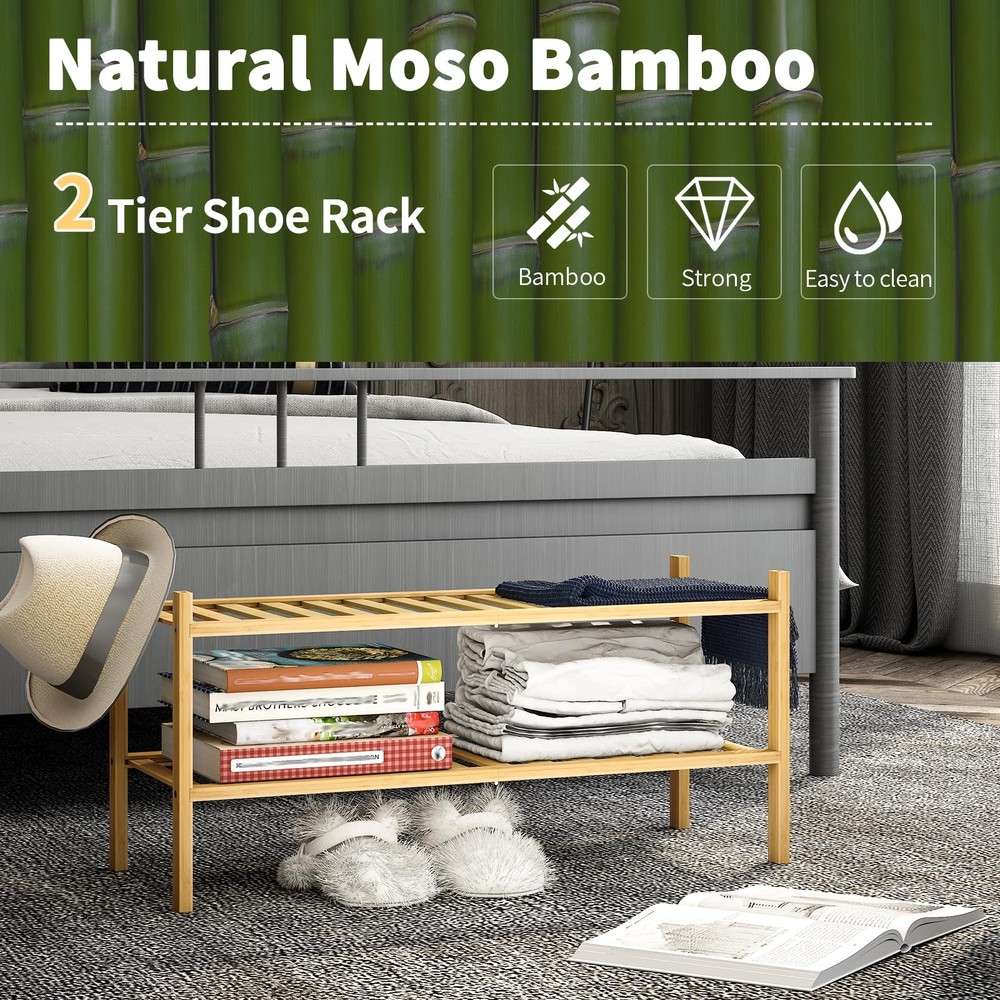 2-Tier Bamboo Shoe Rack for Entryway, Stackable | Heavy Duty | Multi-Function...