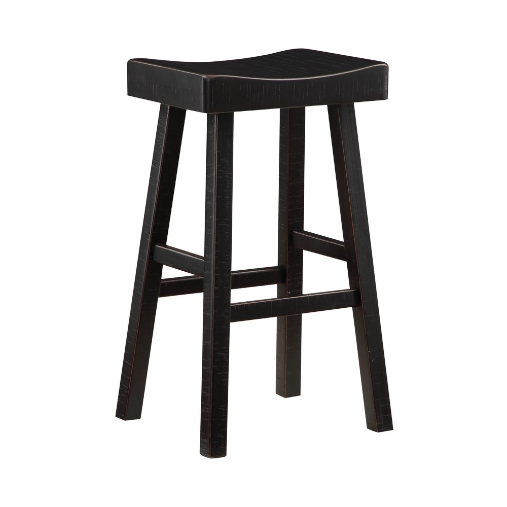 Casy 4pc Bar Height Table Set- 3 Contoured Stools- Black Rubberwood