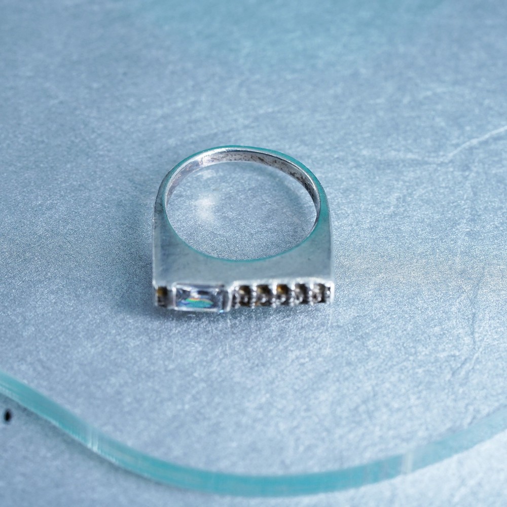 Size 8, vintage Sterling 925 silver handmade ring, Cz stackable band