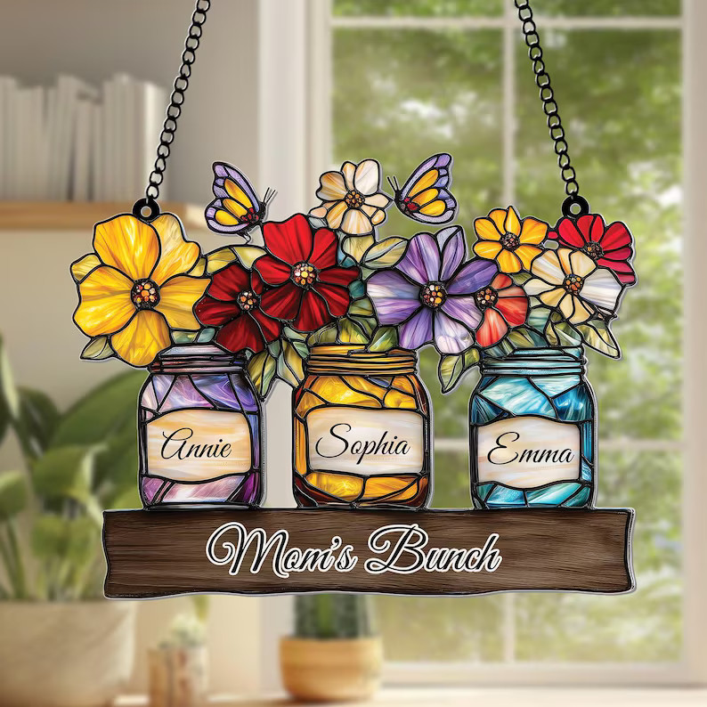 Personalized Mom Floral Suncatcher Acrylic Window Decor Gift