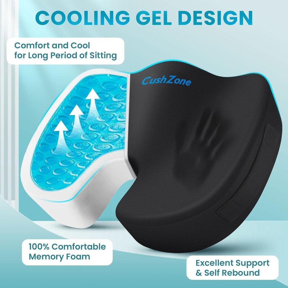 Memory Foam Seat Cushion - Cooling Gel - Sciatica Relief