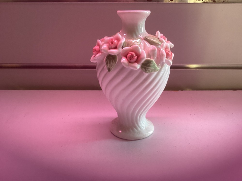 Vintage, Floral White Vase, 14cm