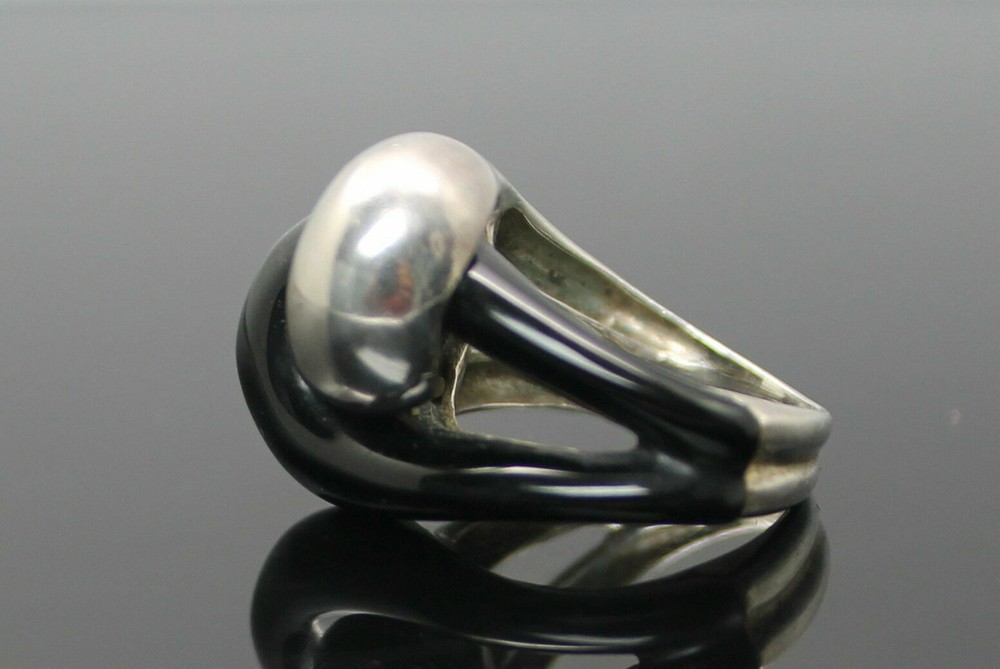 HANDCRAFTED VINTAGE BLACK ONYX MEMORY KNOT SOLID STERLING SILVER RING SIZE 5.25