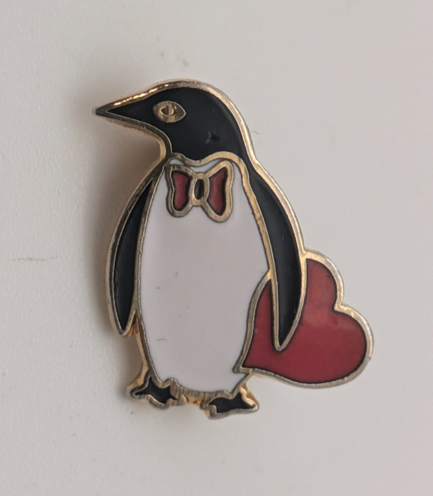 Penguin Bow Tie & Red Heart Small Tack  Pin
