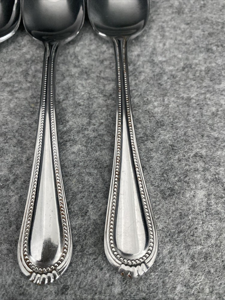 4 Oneida Stainless Countess Glossy Beaded Place Oval Soup Spoons Flatware