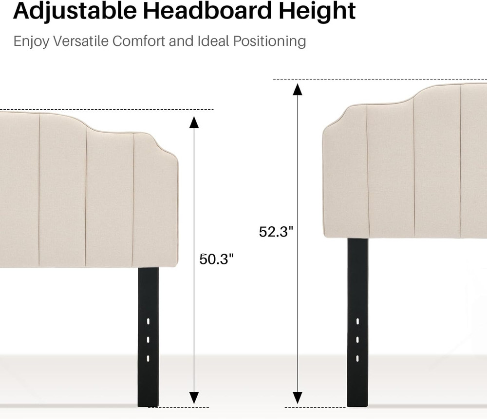 King Size Headboard Light Brown Upholstered Headboard Adjustable Height&Width Li
