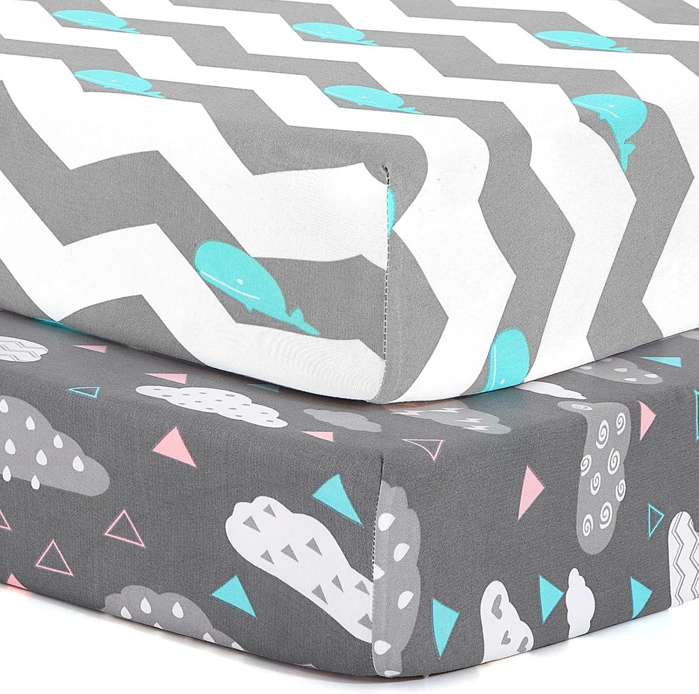 Stretchy Pack and Play Fitted Sheets: 2 Pack Mini Crib Sheets 38X26 - Soft Cozy