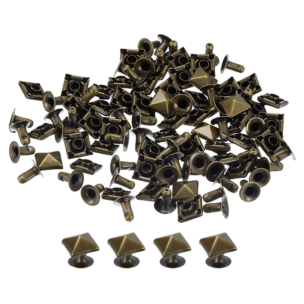 100 Sets Spike Rivet, 7mm Pyramid Rapid Rivet Studs Square Spikes, Bronze Tone