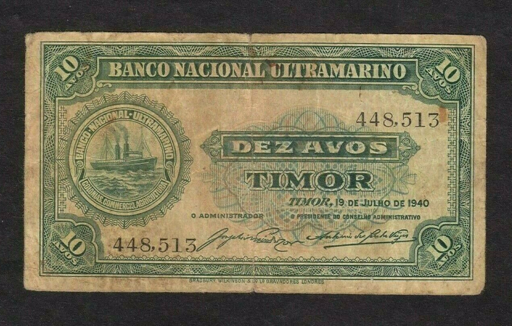Timor 10 avos  1940  P-13   VG
