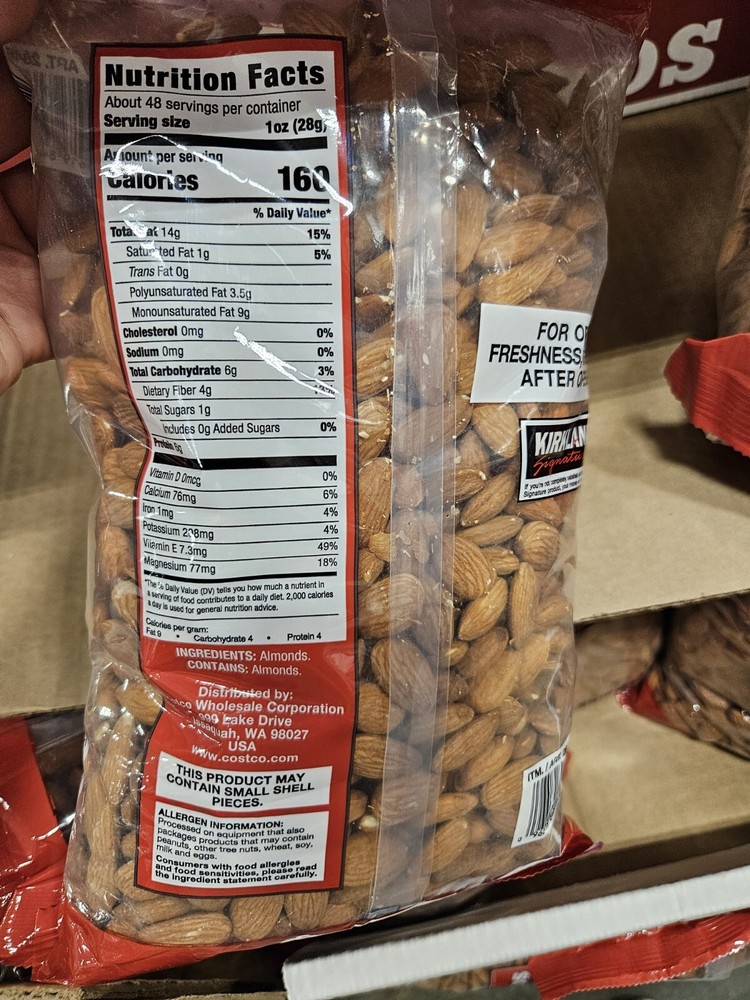 Kirkland Supreme Whole Almonds 3lb