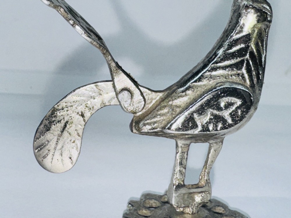 Unique Antique Vintage Solid Silver Brass Kohl Empty Flask Peacock Bird Figure