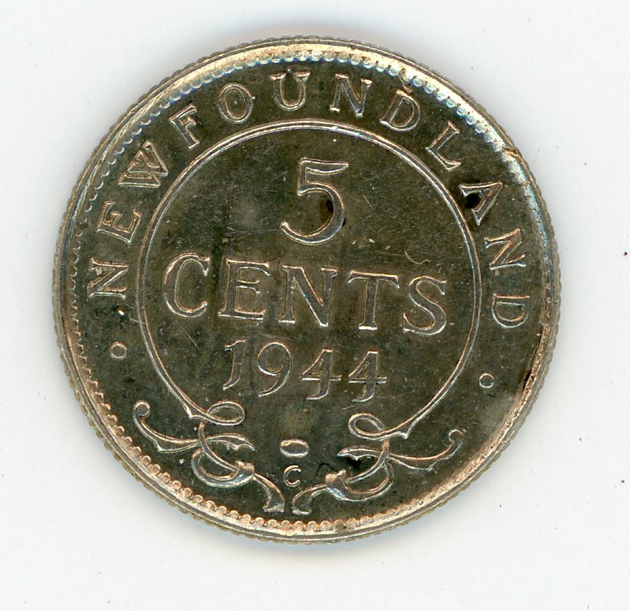 1944 C Newfoundland Five Cents Silver Coin