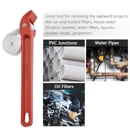 12" Adjustable WrenchNylon Strap Wrench, For Removing Or Oil Filter Strap Red