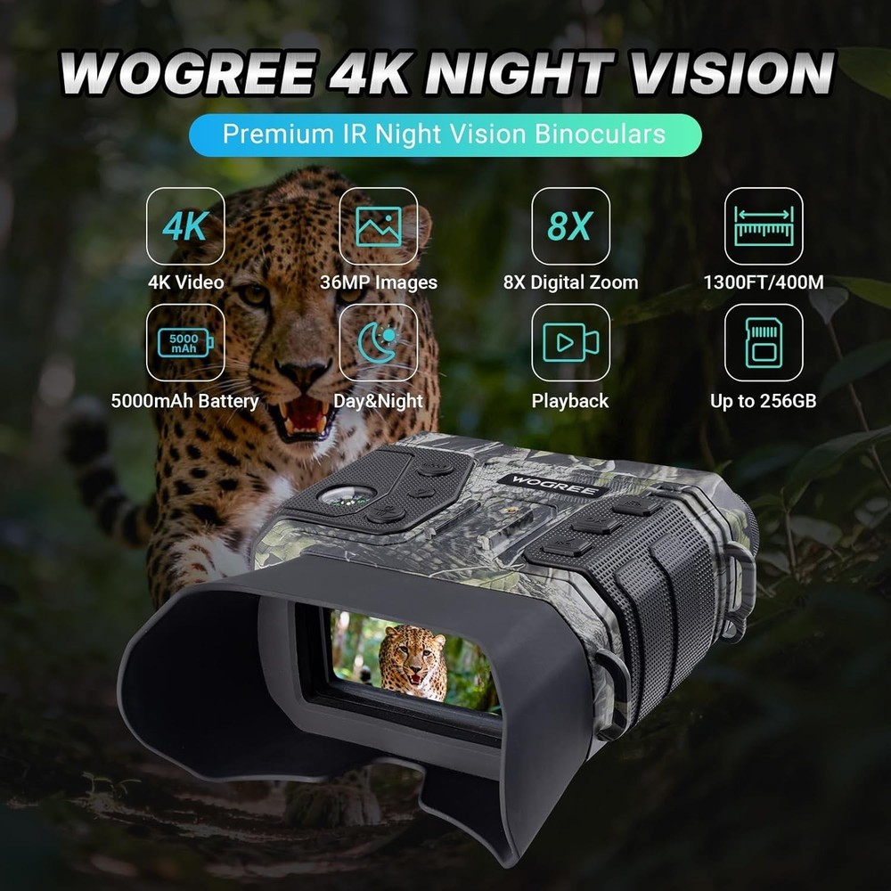 Compact 4K Night Vision Binoculars with Infrared & Manual Focus for Security