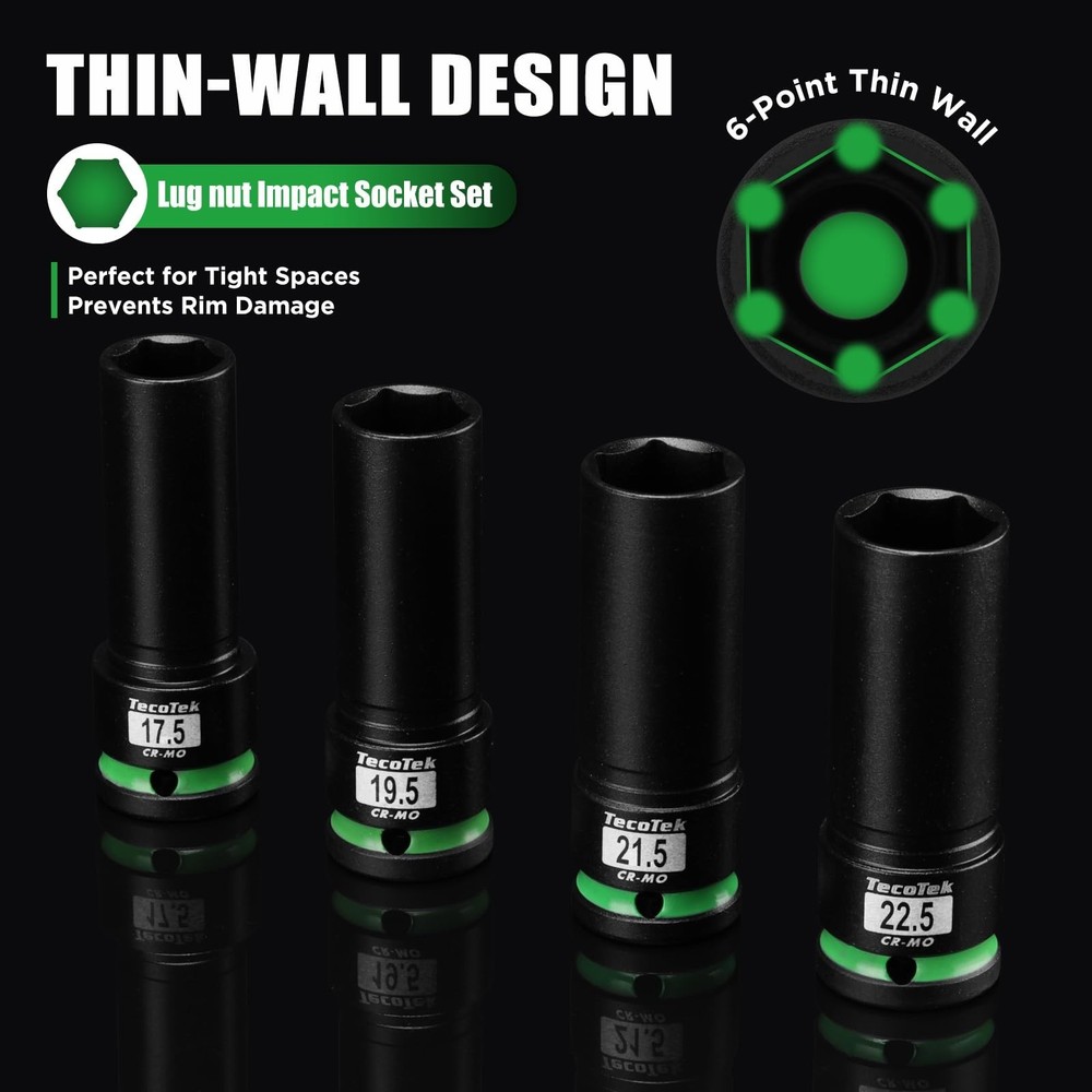 4PCS 1/2" Drive 1/2 Size Thin Wall Lug Nut Socket Set, Half Size Wheel Socket...