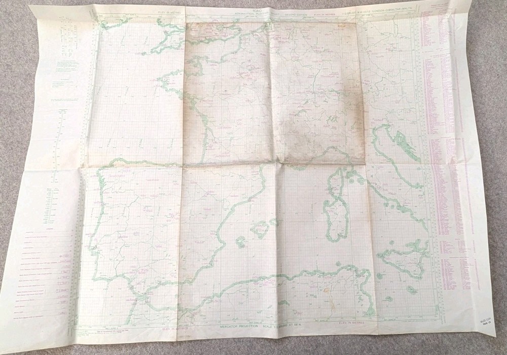 Original War Office Plotting map London-Gibraltar-Malta 1949 With Ops Markings 2