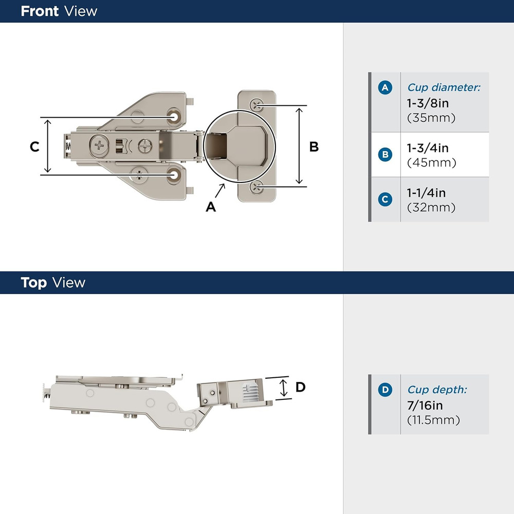 2 Pack Full Overlay Soft-Closing Euro Concealed Hinge for Face Frame Cabinet, 10