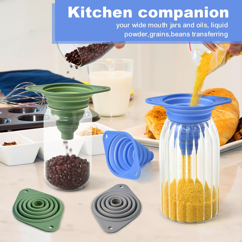 Kitchen Funnel Set 3 Pack,Funnels for Kitchen Use Filling Bottles,Silicone Funne