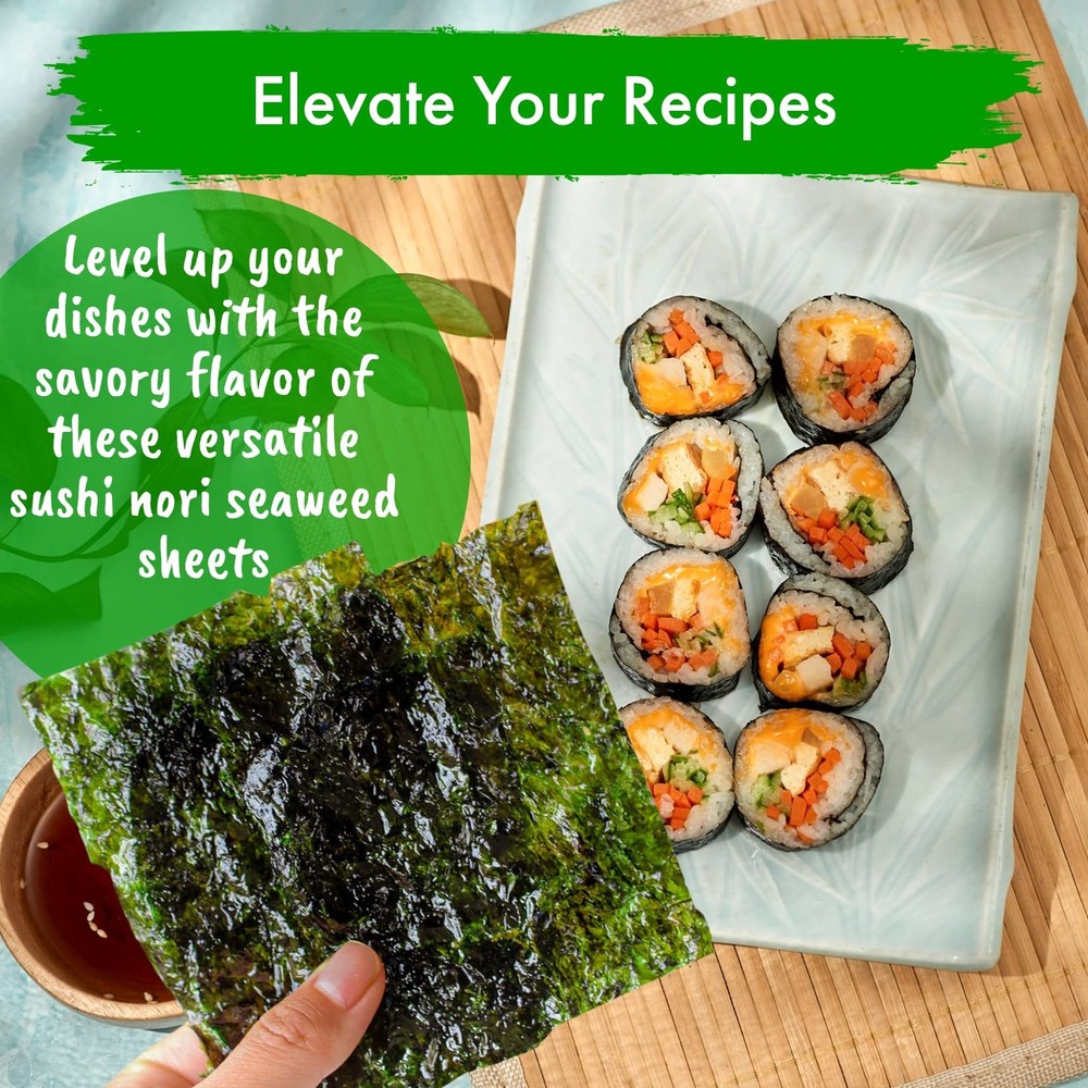 Roasted Seaweed Sheets for Sushi Rolls - 50 Full-Size Sheets