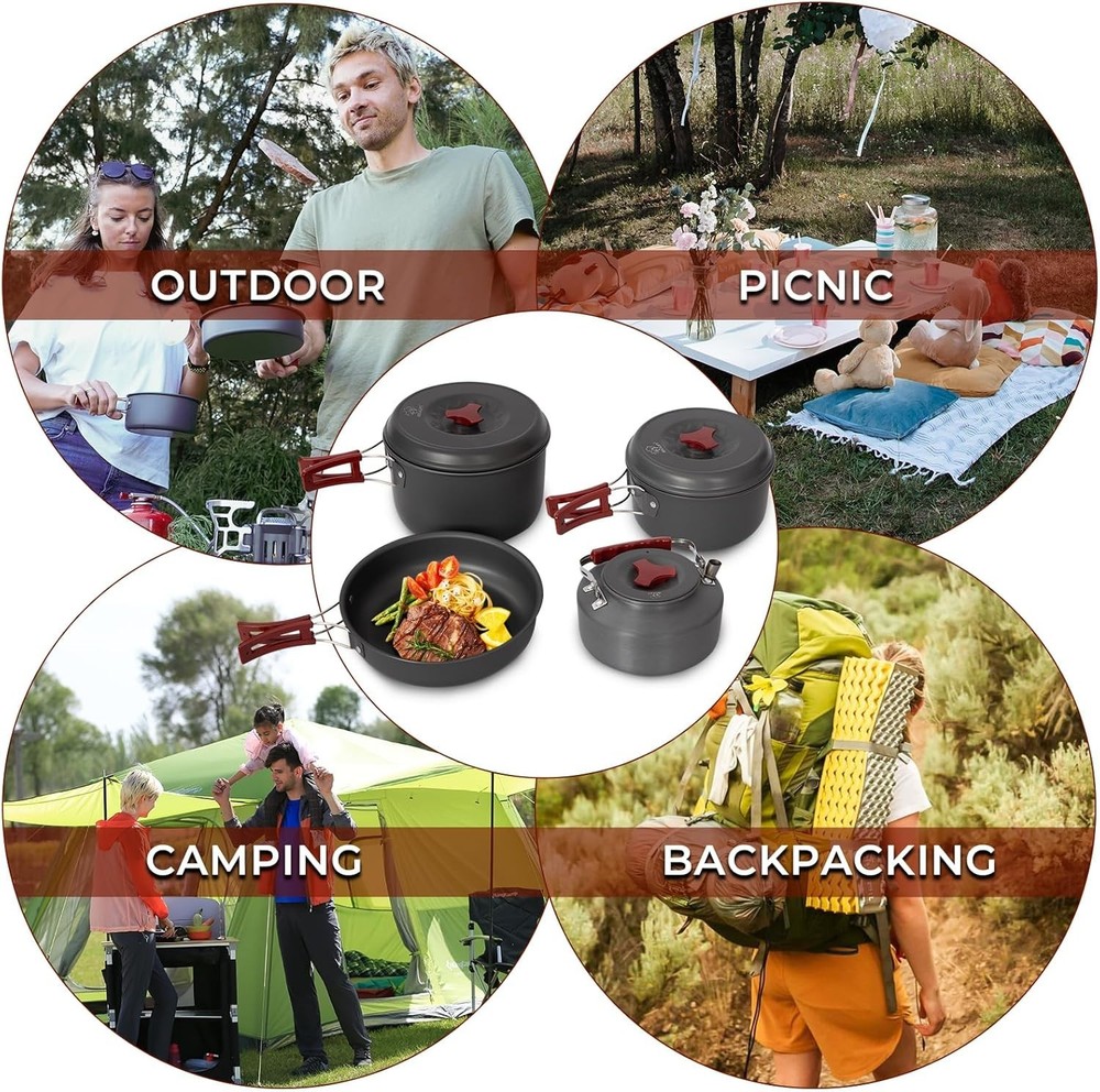 13Pcs Camping Cookware Set Lightweight Aluminum Backpacking Kitchen Gear