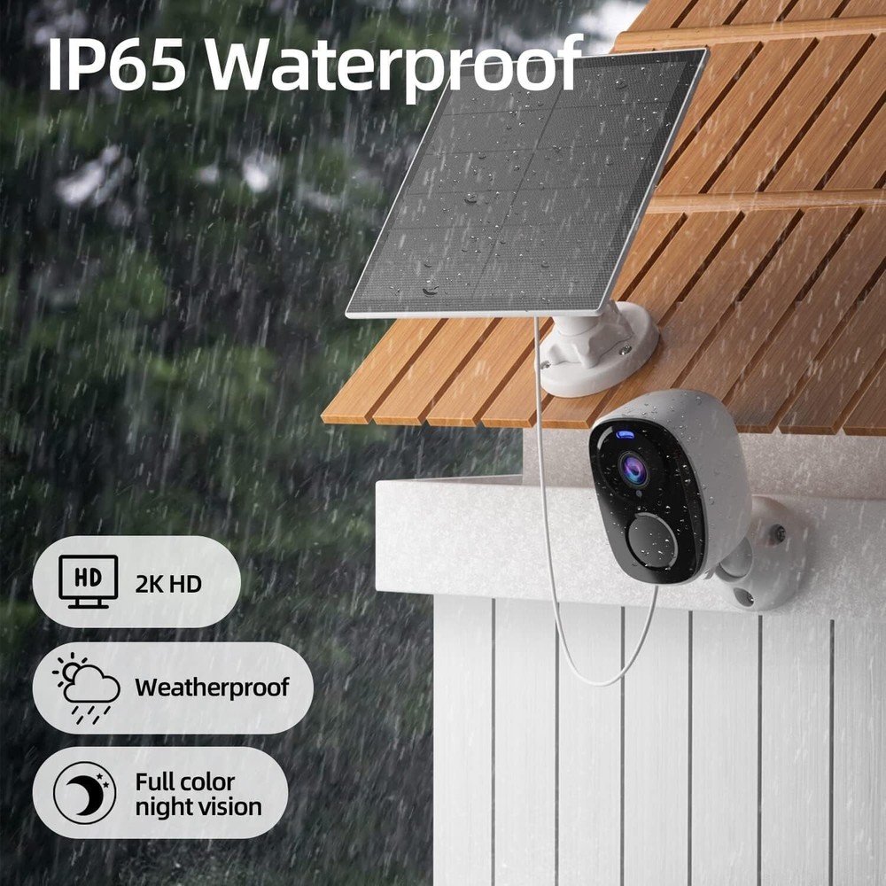 2pc Solar Security Cameras Wireless Outdoor, 2K Battery Powered Security Camera