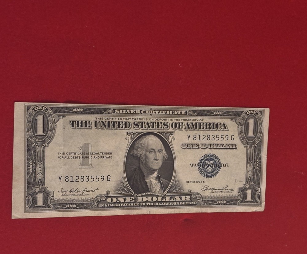 $1 ERROR 1935-E (SILVER CERTIFICATE) MISCUT ERROR - Misaligned print
