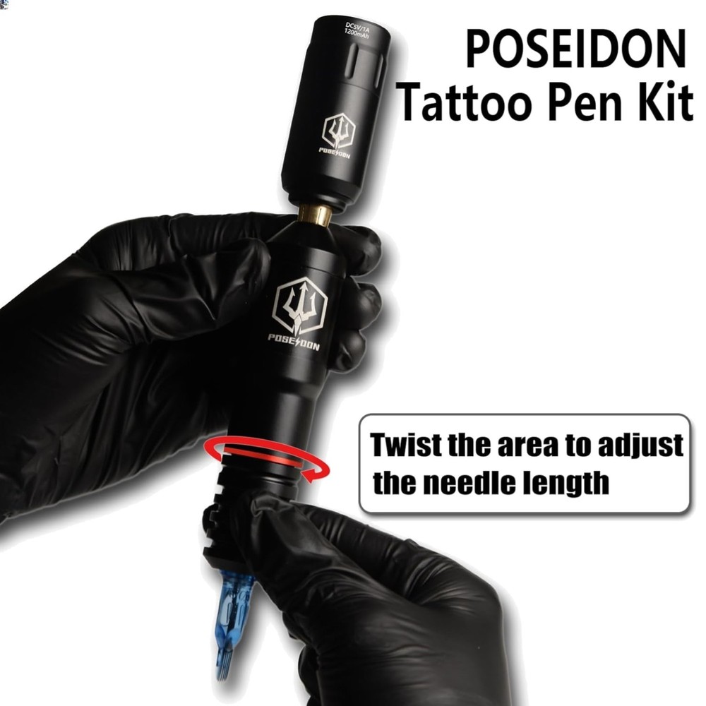 Comprehensive POSEIDON Tattoo Kit: Machine, Needles & Inks - Beginner-Friendly