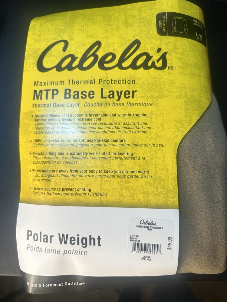 Cabela’s Maximum Thermal Protection MTP Base Layer- Size Large