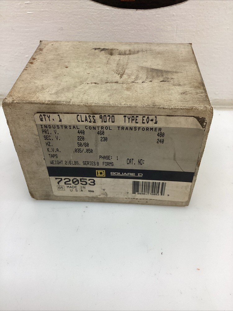 Square D Industrial Control Transformer Class 9070 Series B 72053 ￼