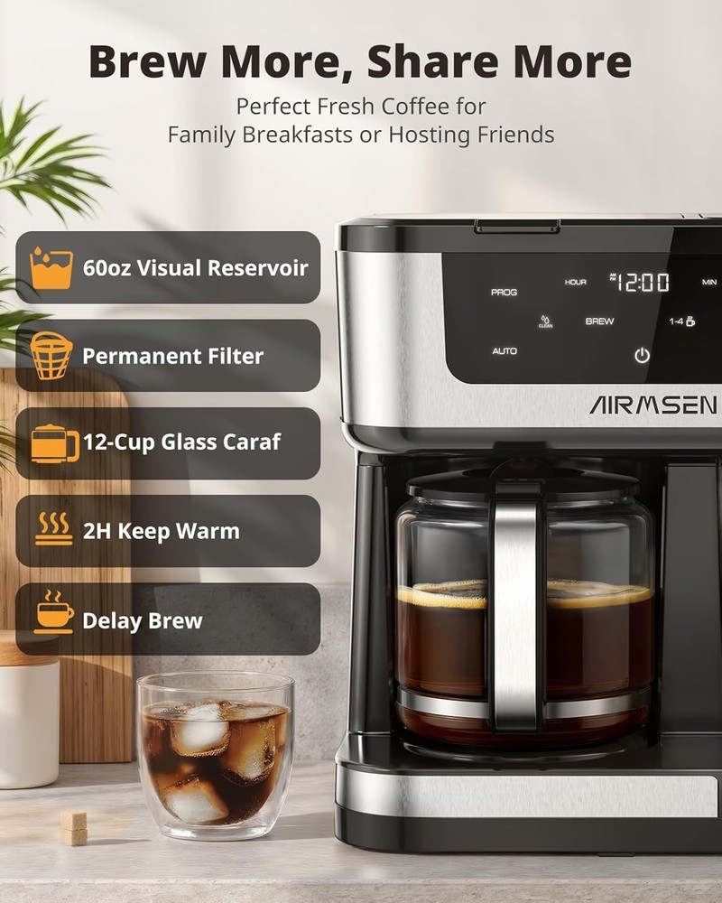 12-Cup Programmable Dual Coffee Maker – Single Serve Machine for K-Cup Pods &...