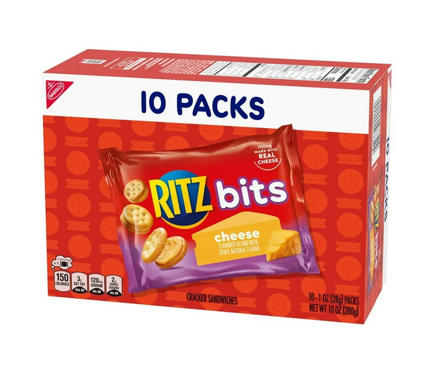RITZ Bits Cheese Sandwich Crackers, Lunch Snacks, 10 Snack Packs