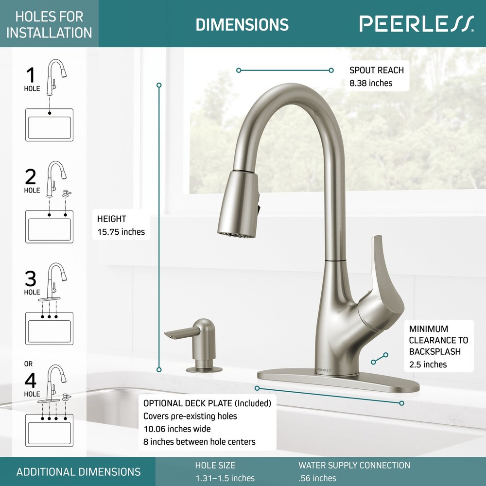 Peerless Apex P7901LF-SSSD-W Single Handle Pull-Down Kitchen Faucet - Stainless