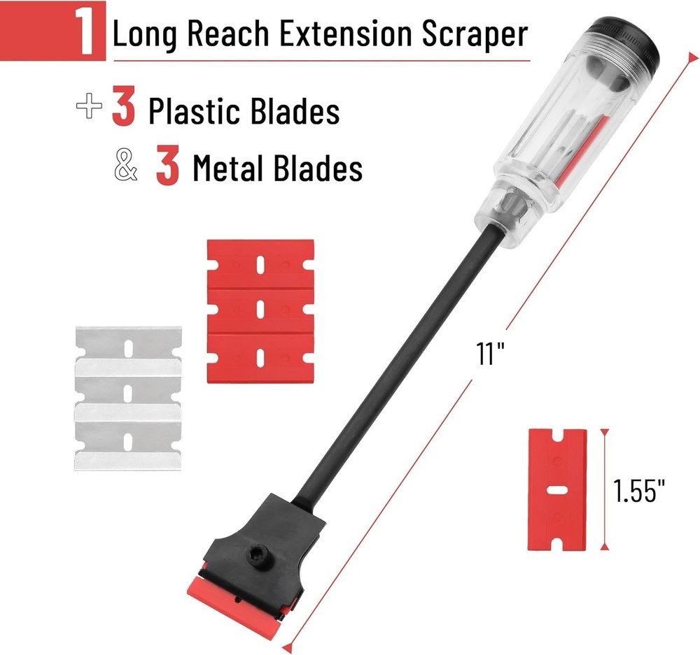 11" Long Razor Blade Scraper Tool | Window Scraper, Long Extension Decal Sticker