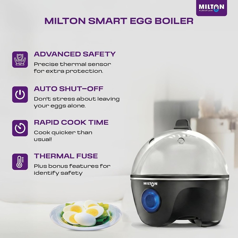 Milton Xpress Egg Boiler | Automatic Power Off | Egg Cooker | Black| Plastic|