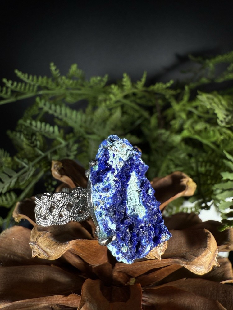 Azurite Ring Jewelry, Unique handmade crystal ring，Adjustable Ring