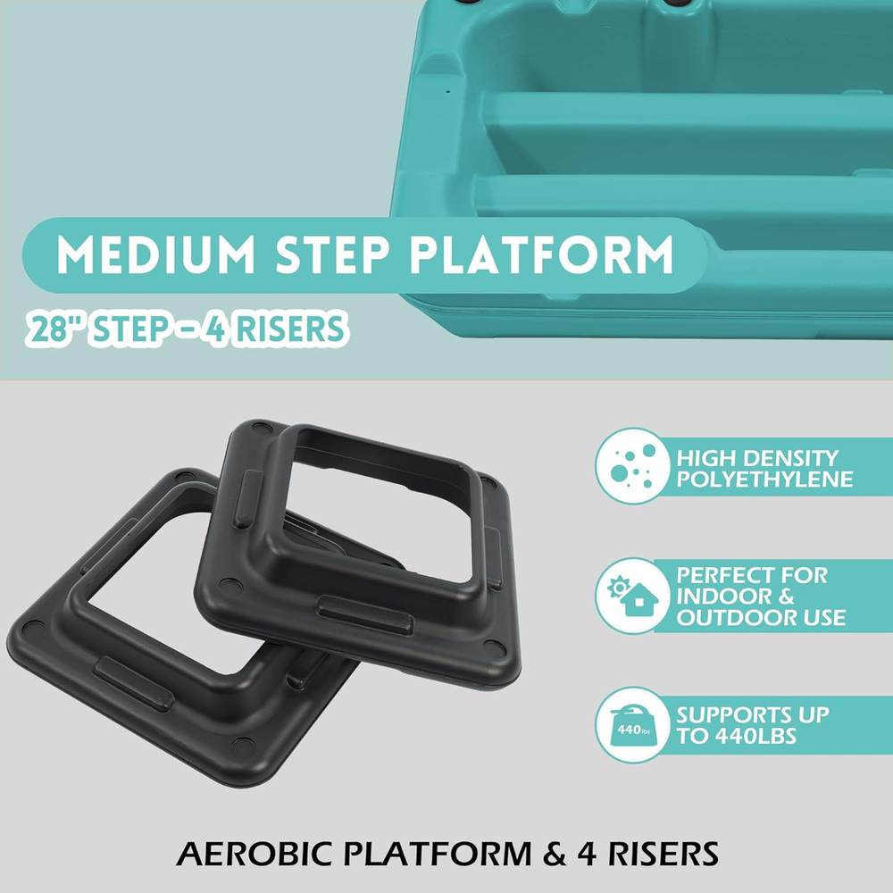 Step Aerobic Platform, Exercise Step with 5 Levels Adjustable Height, 4 Stackabl