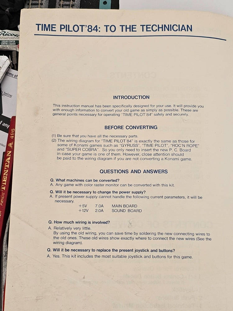 KONAMI TIME PILOT 84 CONVERSION KIT INSTRUCTION MANUAL