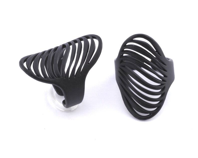 Line Wave Oval Adjustable Ring Brass Black Painted (7US 9US inner size) 4746