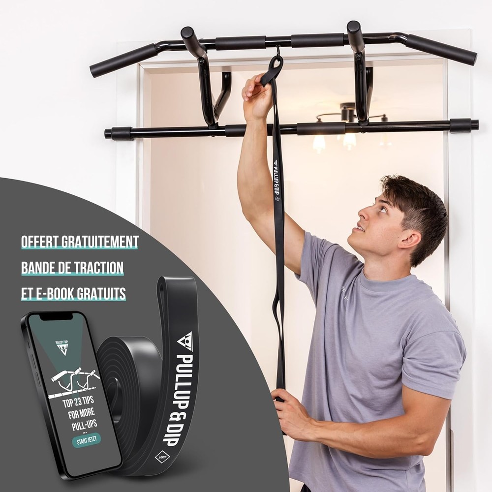PULLUP & DIP Doorway Pull-Up Bar No Screw Padded Handles