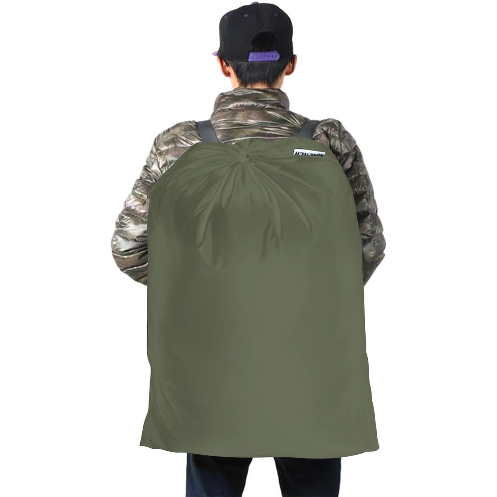 Laundry bag backpack 27x34 shoulder straps drawstring foldable military green