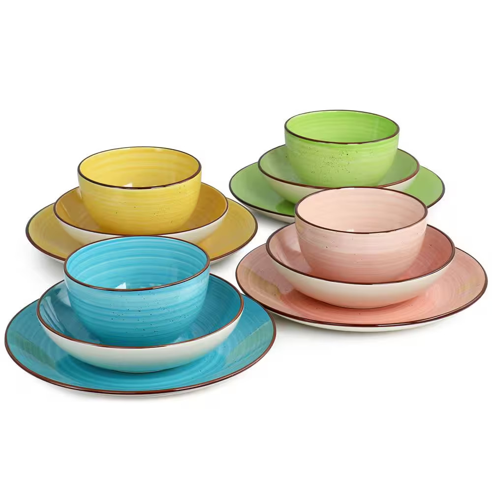 Hudson 16-Piece Double Bowl Mocha Stoneware Dinnerware Set
