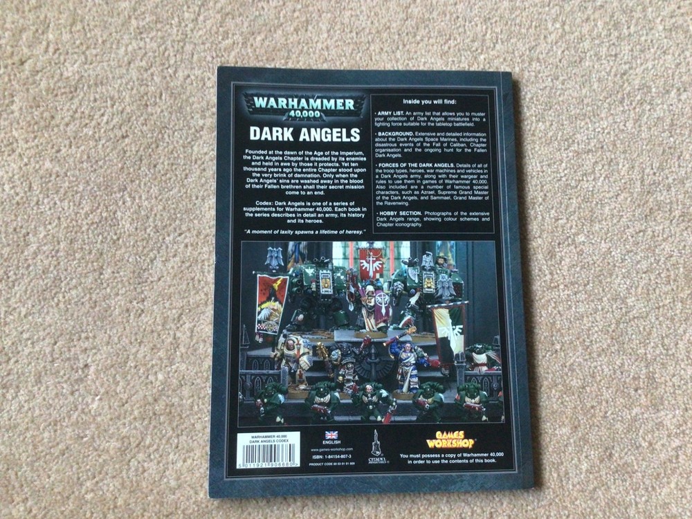 warhammer 40k dark angels codex 2006 preowned very good condition