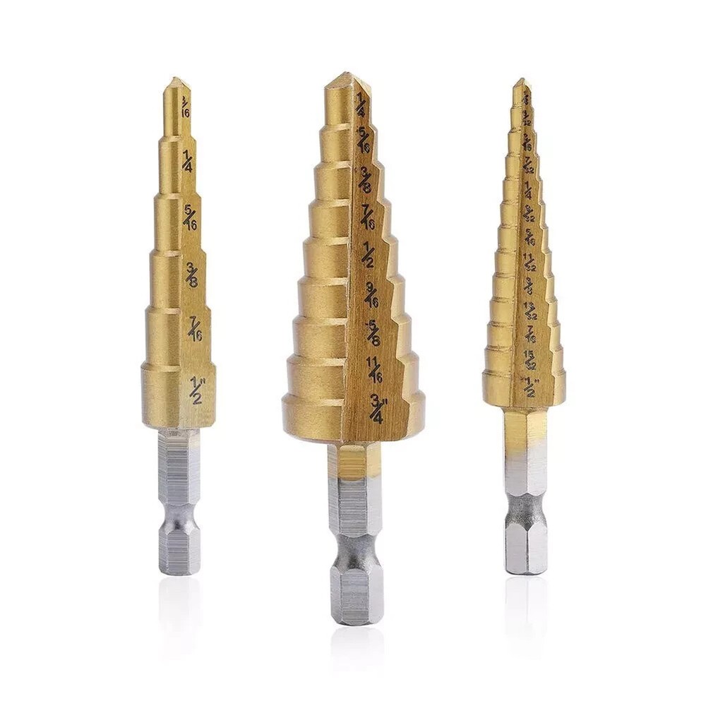 Step Drill Bit Set - Titanium Coated,High Speed Steel Drill Cone Bits,3-Piece