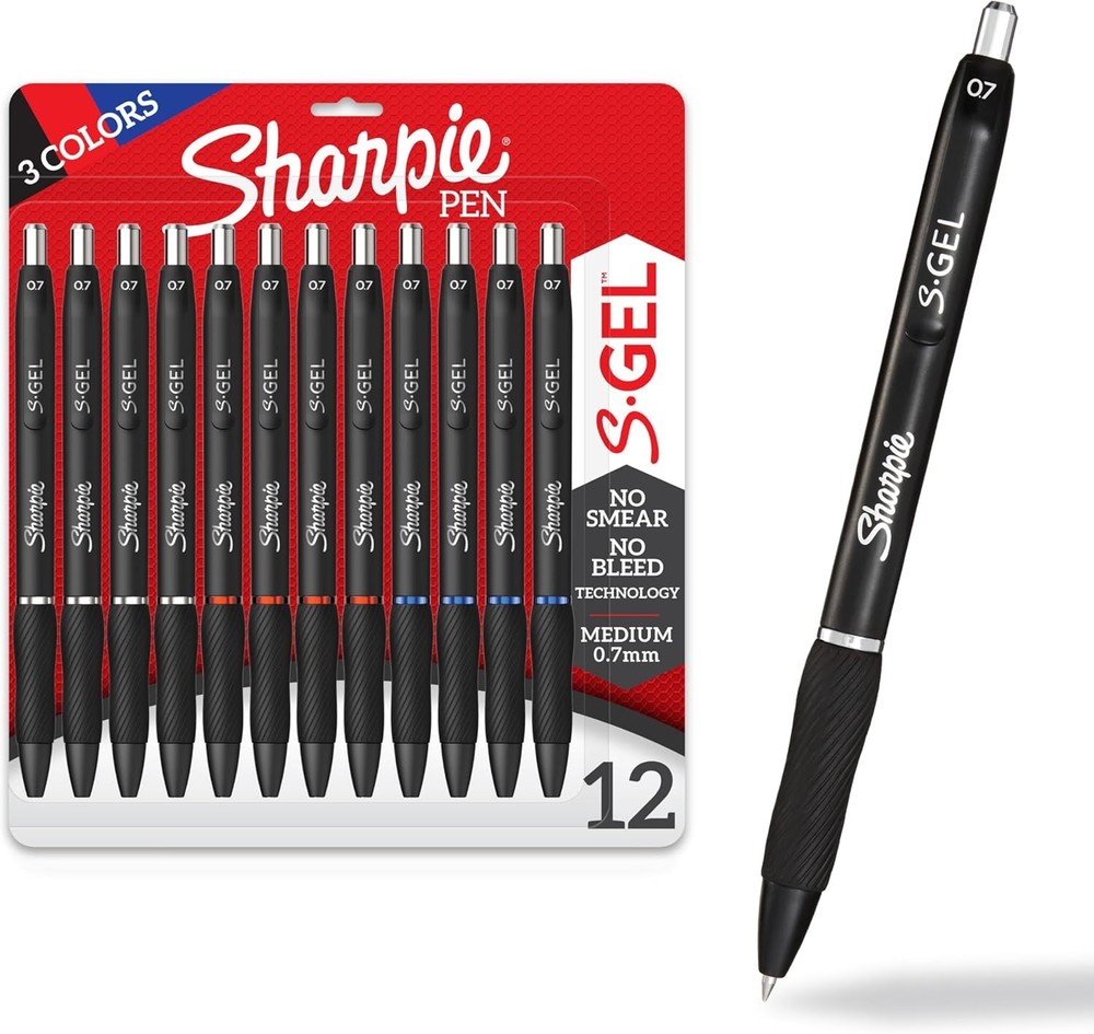 ie S-l l Pens, Bla , Medium Point, Assorted Ink Colors, -