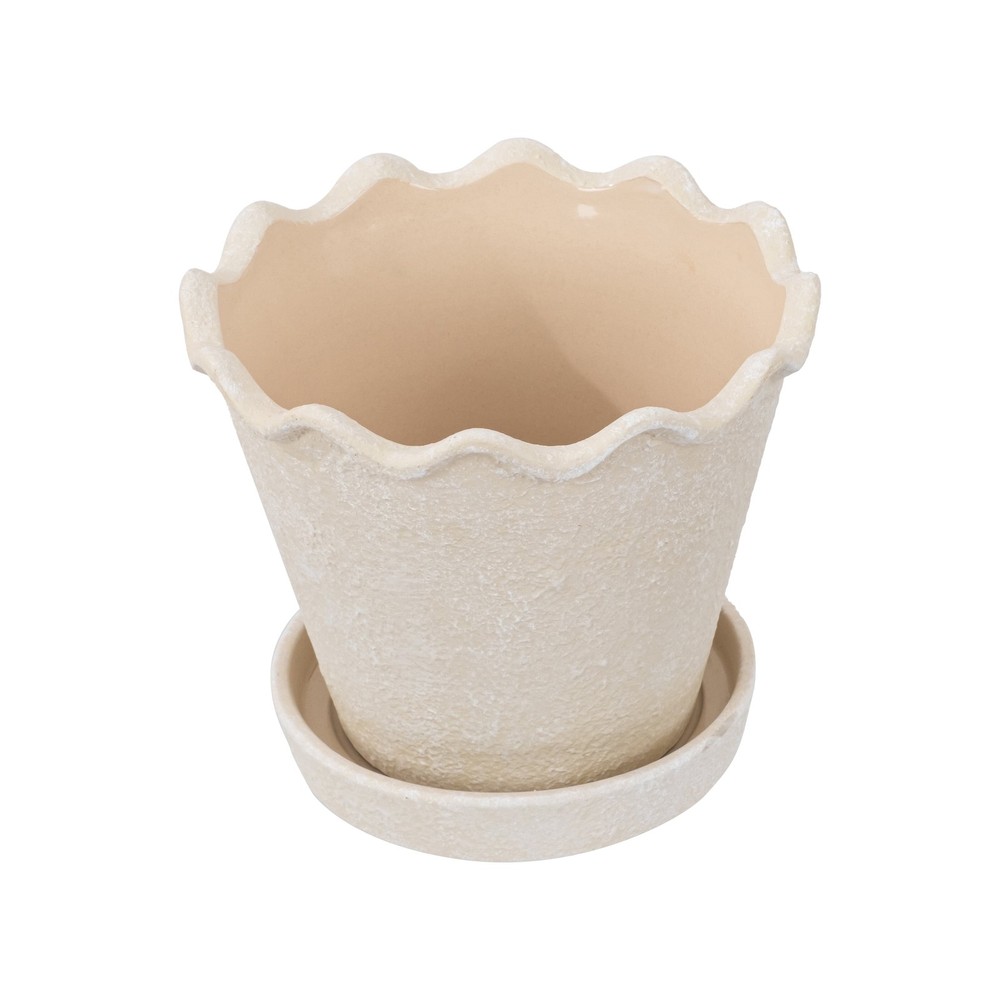 Wave Ceramic Planter Pot Cream 8 inch