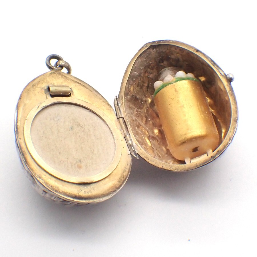 Walnut Form Perfume and Powder Box Pendant Sterling Silver