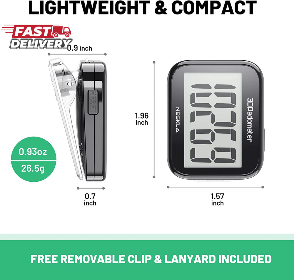 3D Pedometer for Walking, Simple Step Counter with Large Digital Display, Step T