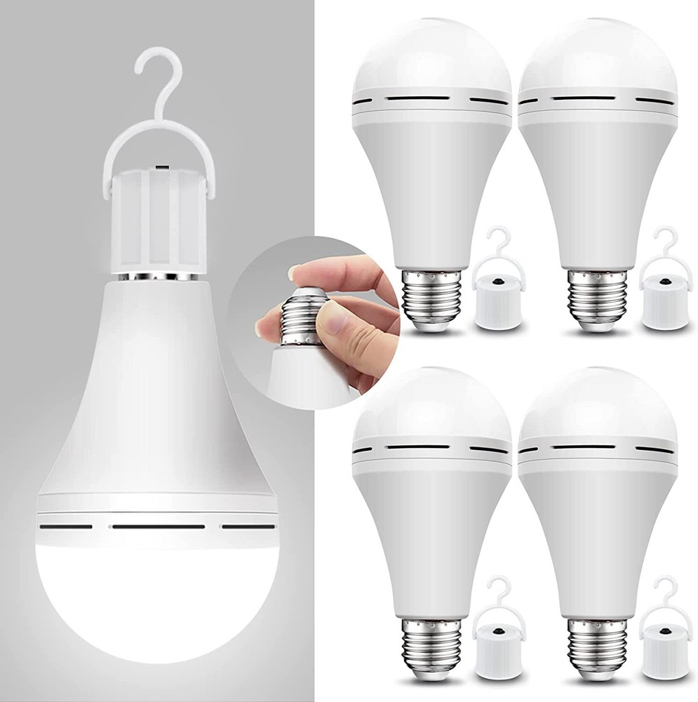 4Pcs LED Rechargeable Emergency Light Bulb 60W Equivalent 1200mAh Battery Backup