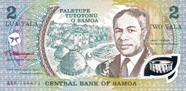 Samoa 1990 Polymer Bill New 2 Tala Pick 31 E Signature 1 UNC