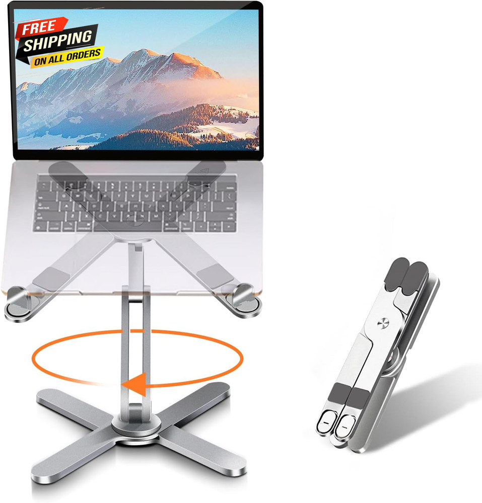 Laptop Stand with 360 Rotating Base, Computer Notebook Laptop Riser Metal Holder